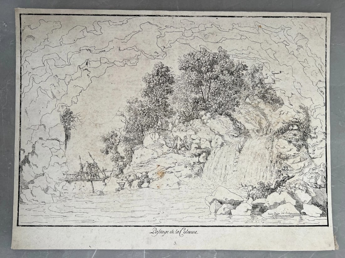 Antique Etching Original Louis Albert Guillain BACLER D'ALBE Landscape, People - 5