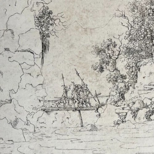 Antique Etching Original Louis Albert Guillain BACLER D'ALBE Landscape, People - 6