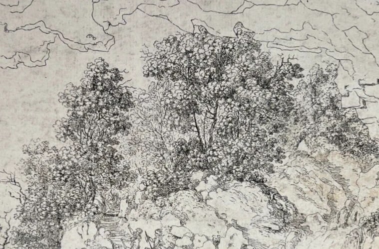 Antique Etching Original Louis Albert Guillain BACLER D'ALBE Landscape, People - 8