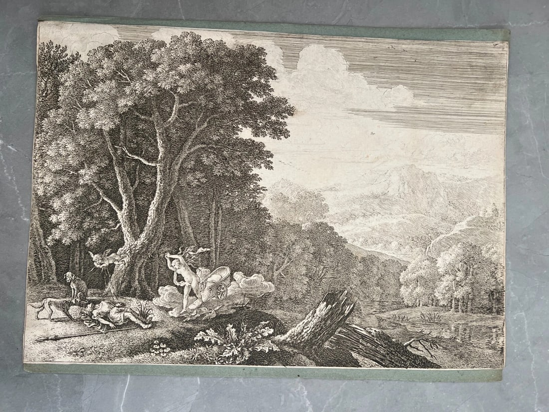 Antique Etching Original Herman Van Swanevelt, Mythology, Venus, Landscape - 5