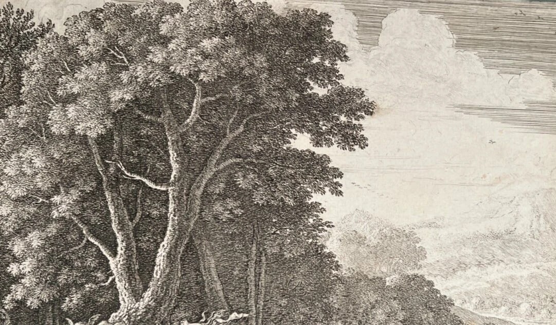 Antique Etching Original Herman Van Swanevelt, Mythology, Venus, Landscape - 9