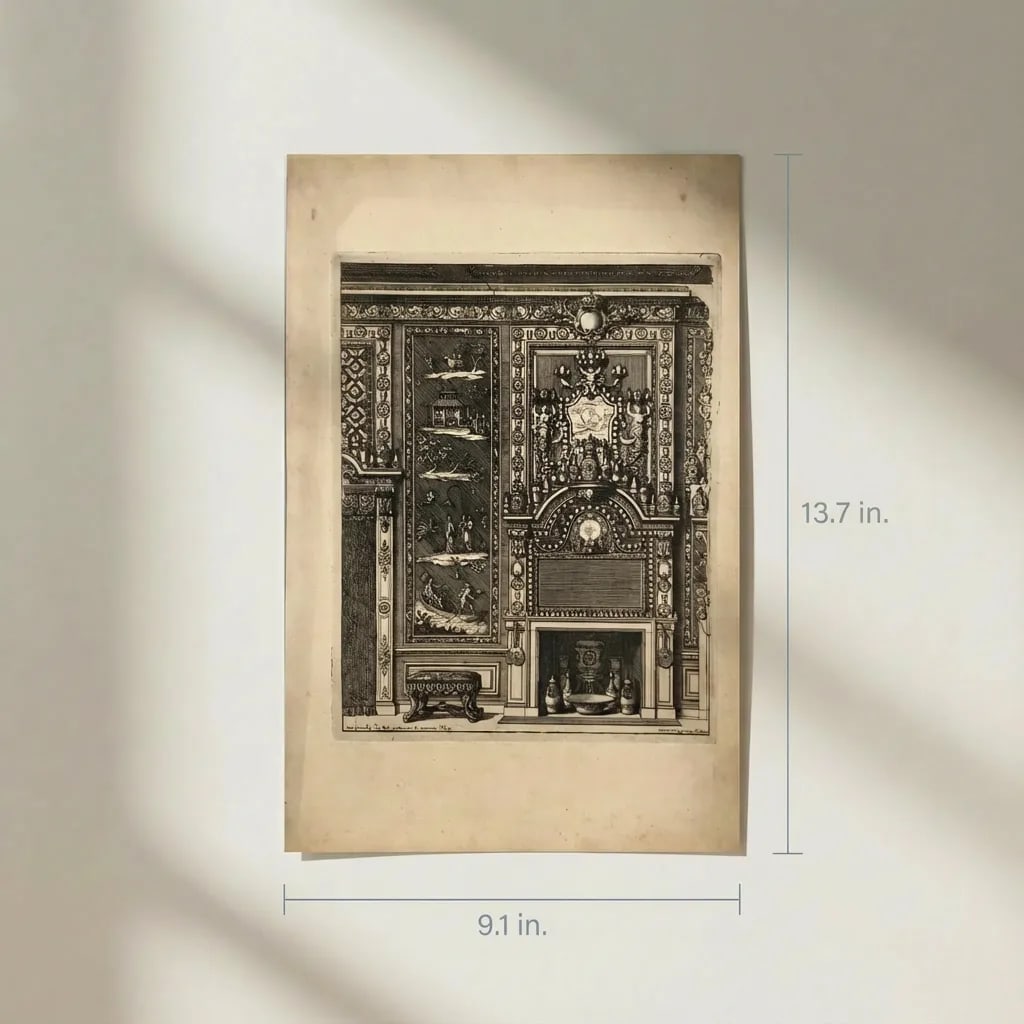 Antique Original Etching Jean MAROT Mariette, Fireplace, Architecture x7 - 2