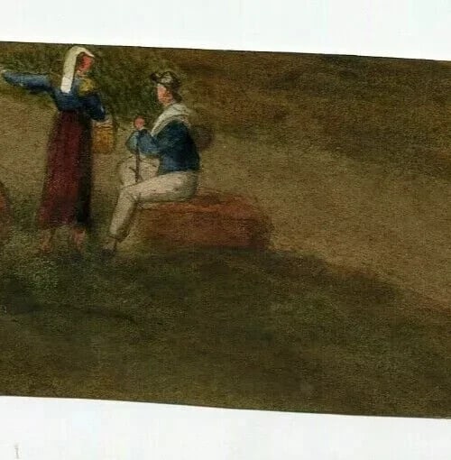 Antique Original Drawing 19th century - Characters, Genre Scene, Peasants - 7