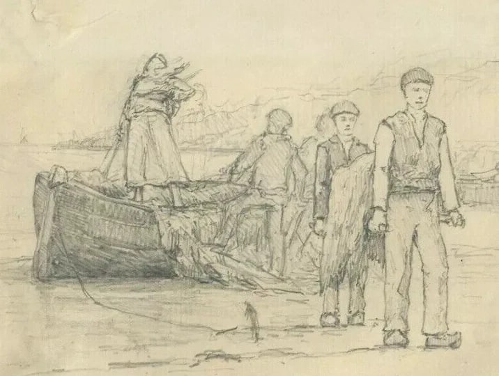 Vintage Drawing Pencils, Boat Drawing, French School Drawing, 19th century - 3