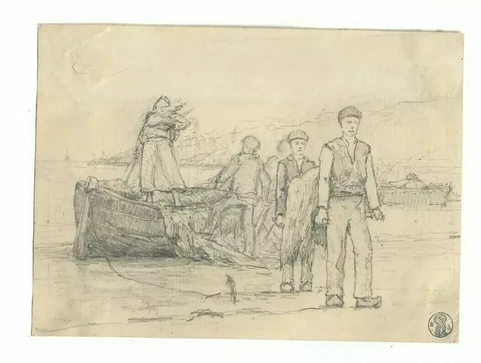 Vintage Drawing Pencils, Boat Drawing, French School Drawing, 19th century - 6