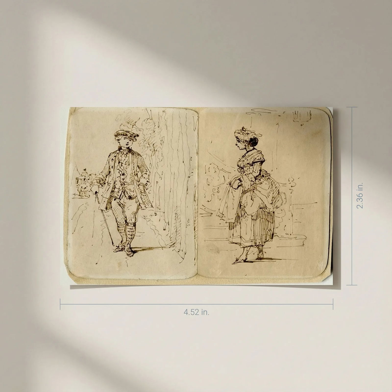 Antique Ink Original Drawing 19th century Portrait Man and Woman - 2