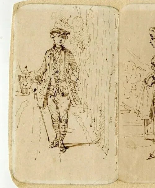 Antique Ink Original Drawing 19th century Portrait Man and Woman - 6