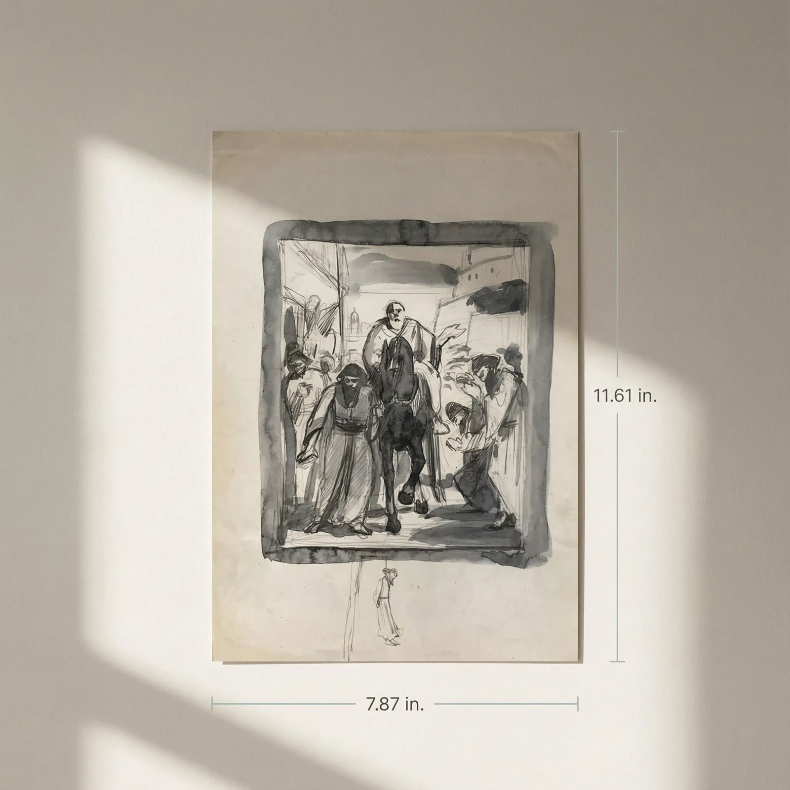 Antique Ink Original Drawing Original Man on Horse, Orientalist Figures - 2