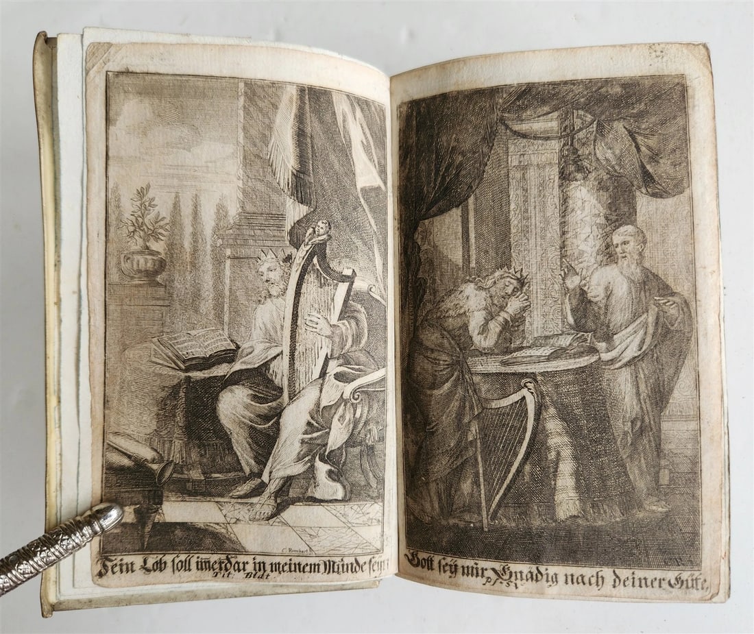 1719 PSALMS of DAVID in GERMAN antique vellum binding: Neu-Klingende Harpfe Davids, das ist: Die von dem seel. Luthero in reines Teutsch ubergesetzte Funf Bucher der Psalmen Davids... zum andern mahl, aber um ein gar grosses vermehrt... (David's Newly Sou