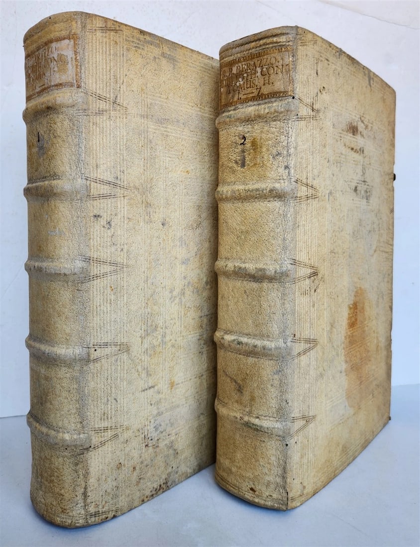 1740 THOMAS AQUINAS THEOLOGY 2 VOLUMES antique PIGSKIN over WOOD BOUND FOLIOS (1 of 10)