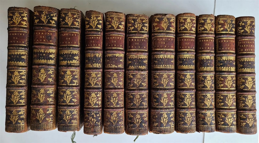 1748-1755 SERMONS by SAURIN 11 VOLUMES antique in FRENCH 18th CENTURY: Sermons sur divers textes de l'Ecriture Sainte. Nouvelle edition, revue & corrigee. (Sermons on diverse texts of the Bible. New edition) The Hague, van Thol; 1748-1755 10 volumes. With 1 engraved fron