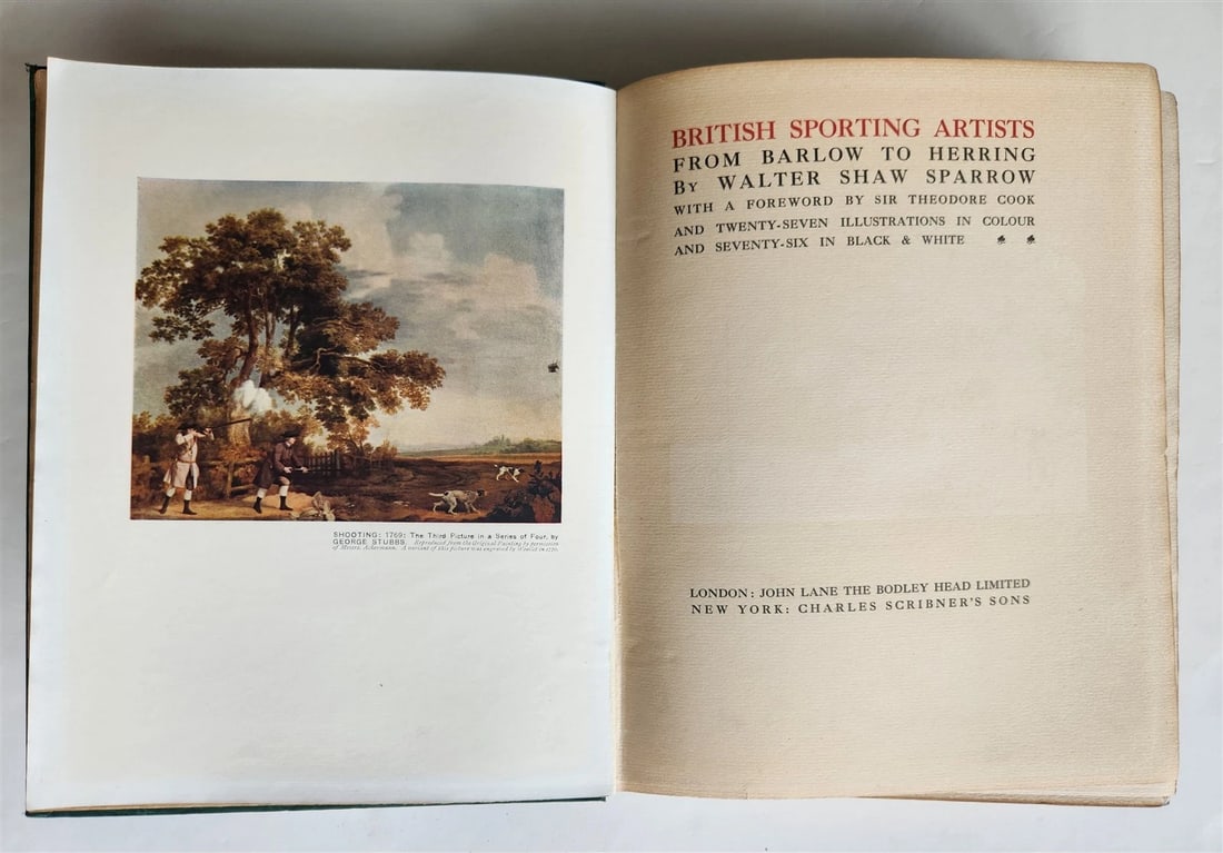 1922 BRITISH SPORTING ARTISTS antique ILLUSTRATED: BRITISH SPORTING ARTISTS London; 1922 Size 9 by 11 1/3 inches First Edition Illustrated in color and b/w Original cloth, spine decorated in gilt. Untrimmed edges. Some wear of binding, some foxing Tex