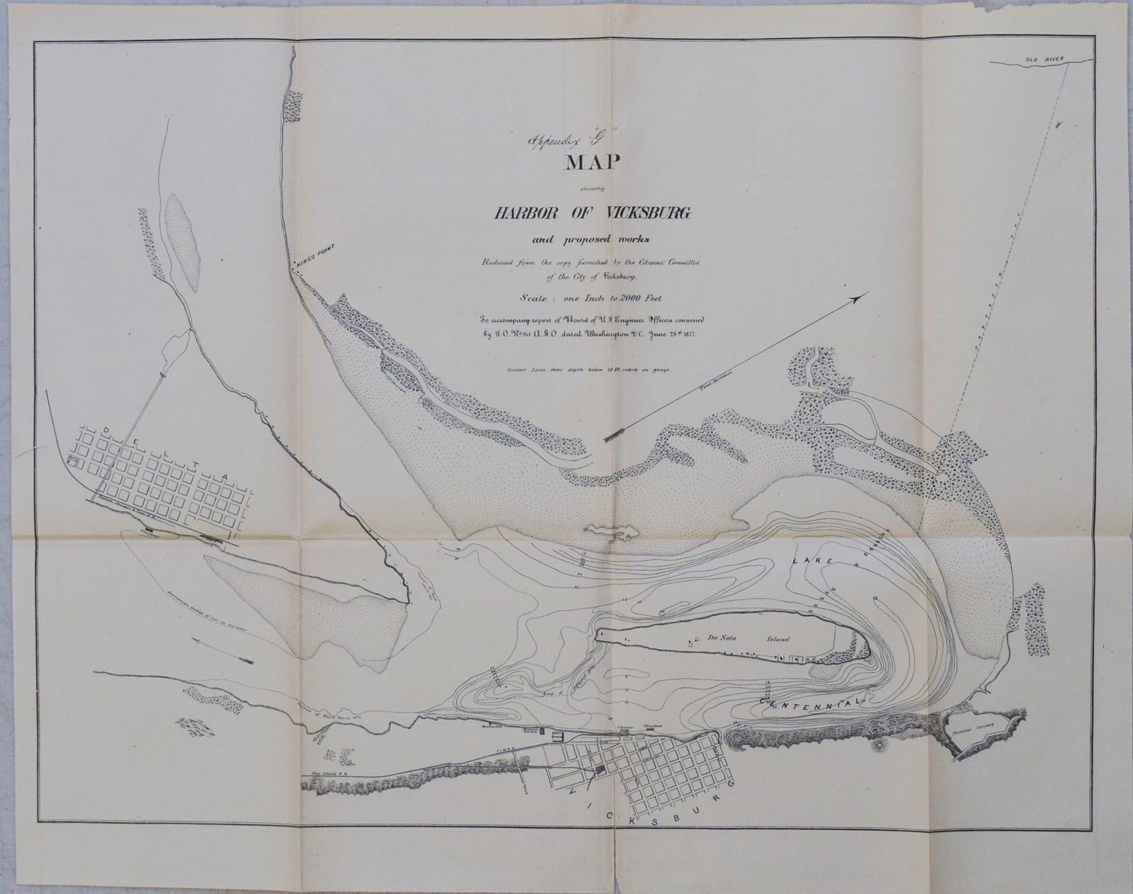 1877 Map of Vicksburg -- Appendix G Map Showing Harbor of Vicksburg...: Title:1877 Map of Vicksburg -- Appendix G Map Showing Harbor of Vicksburg...,li>Cartographer:Board of US Engineers Year/Place:1877 , Washington DC Map Dimension (in.):12 X 15.8 in. Description:This is