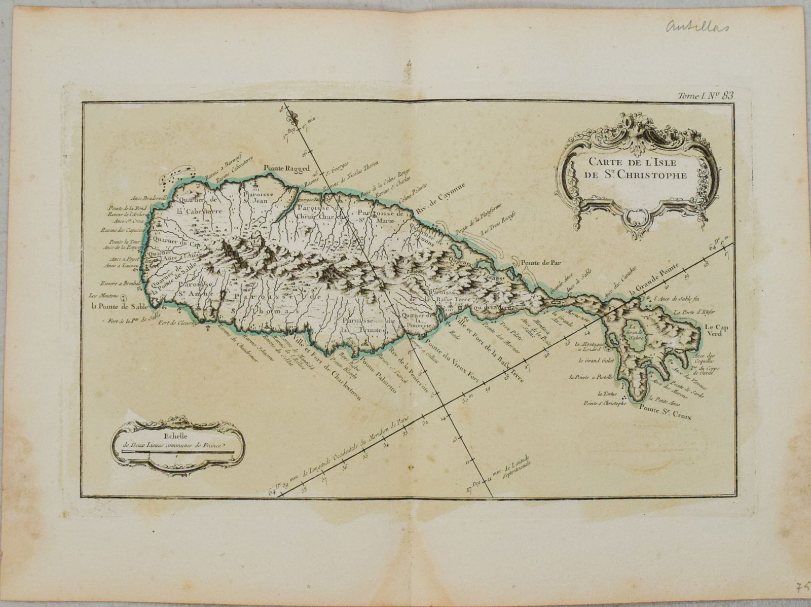 1764 Bellin Map of St. Kitts -- Carte de l'Isle St. Christophe: Title:1764 Bellin Map of St. Kitts -- Carte de l'Isle St. Christophe,li>Cartographer:J Bellin Year/Place:1764, Paris Map Dimension (in.):7.9 X 13.2 in. Description:This is a lovely map of St. Kitts in