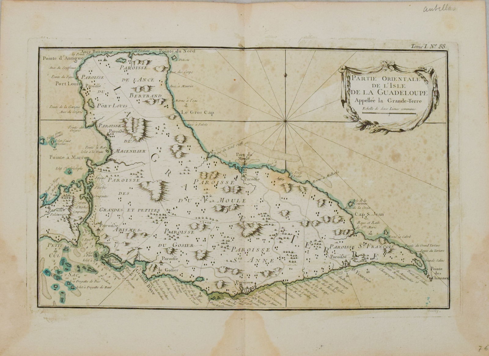 1764 Bellin Map of Eastern Guadeloupe in the Lesser Antilles -- Partie Orientale de l'Isle de la (1 of 1)