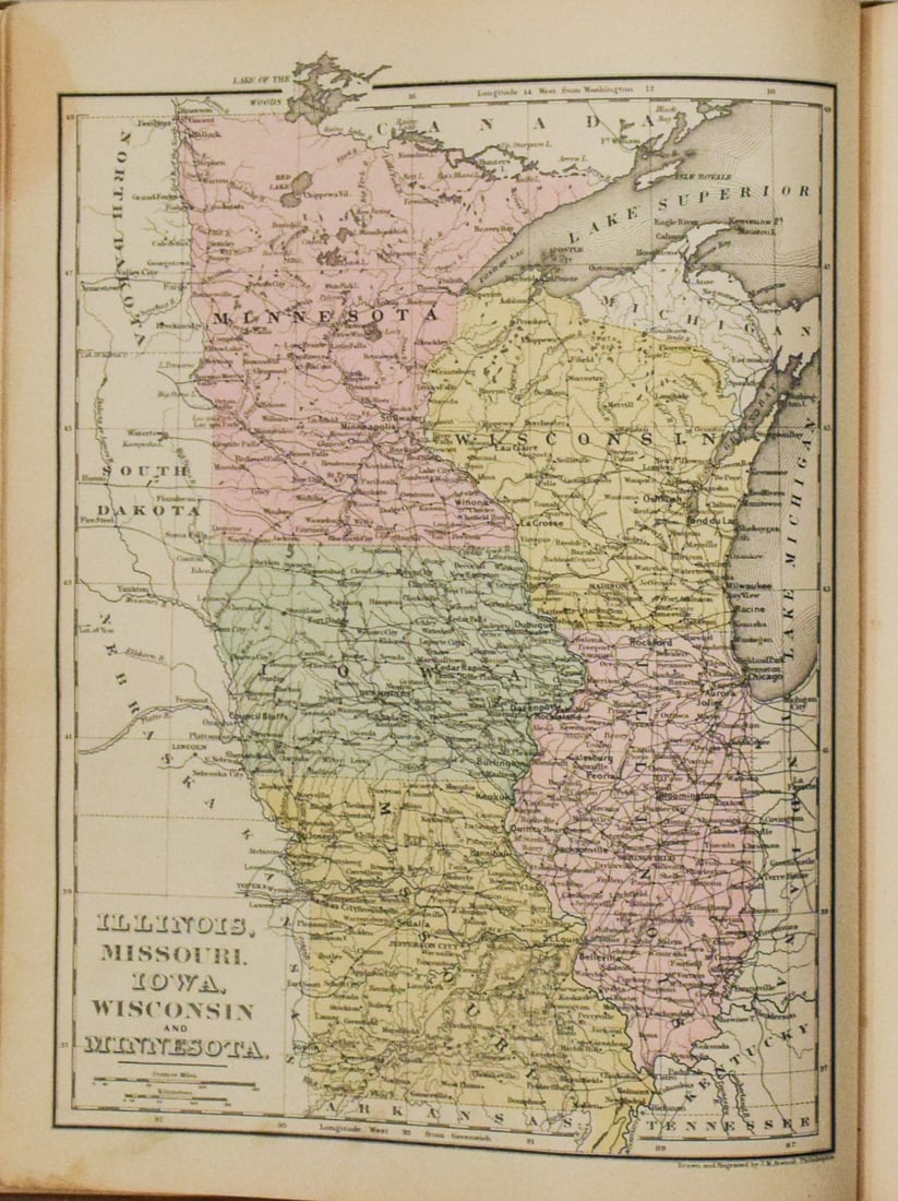1891 Mitchell Map of Illinois, Missouri, Iowa, Wisconsin, Minnesota -- Map of Illinois, Missouri, (1 of 1)