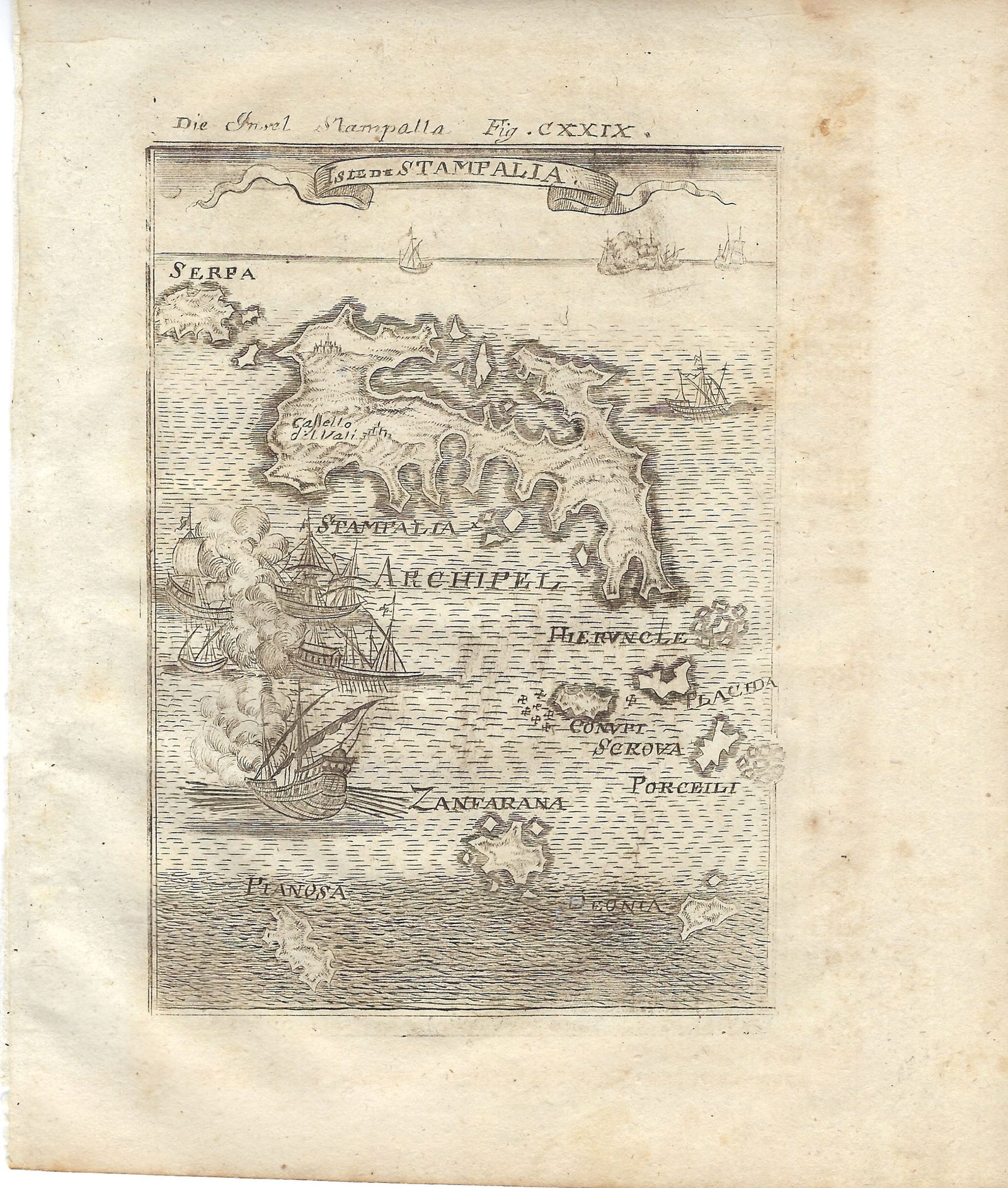 1719 Mallet Map of Aegian Island of Astipalea -- Isle de Stampalia: Title:1719 Mallet Map of Aegian Island of Astipalea -- Isle de Stampalia,li>Cartographer:A Manesson-Mallet Year/Place:1719, Paris Map Dimension (in.):5.7 X 4.1 in. Description:this a supern ma pof the
