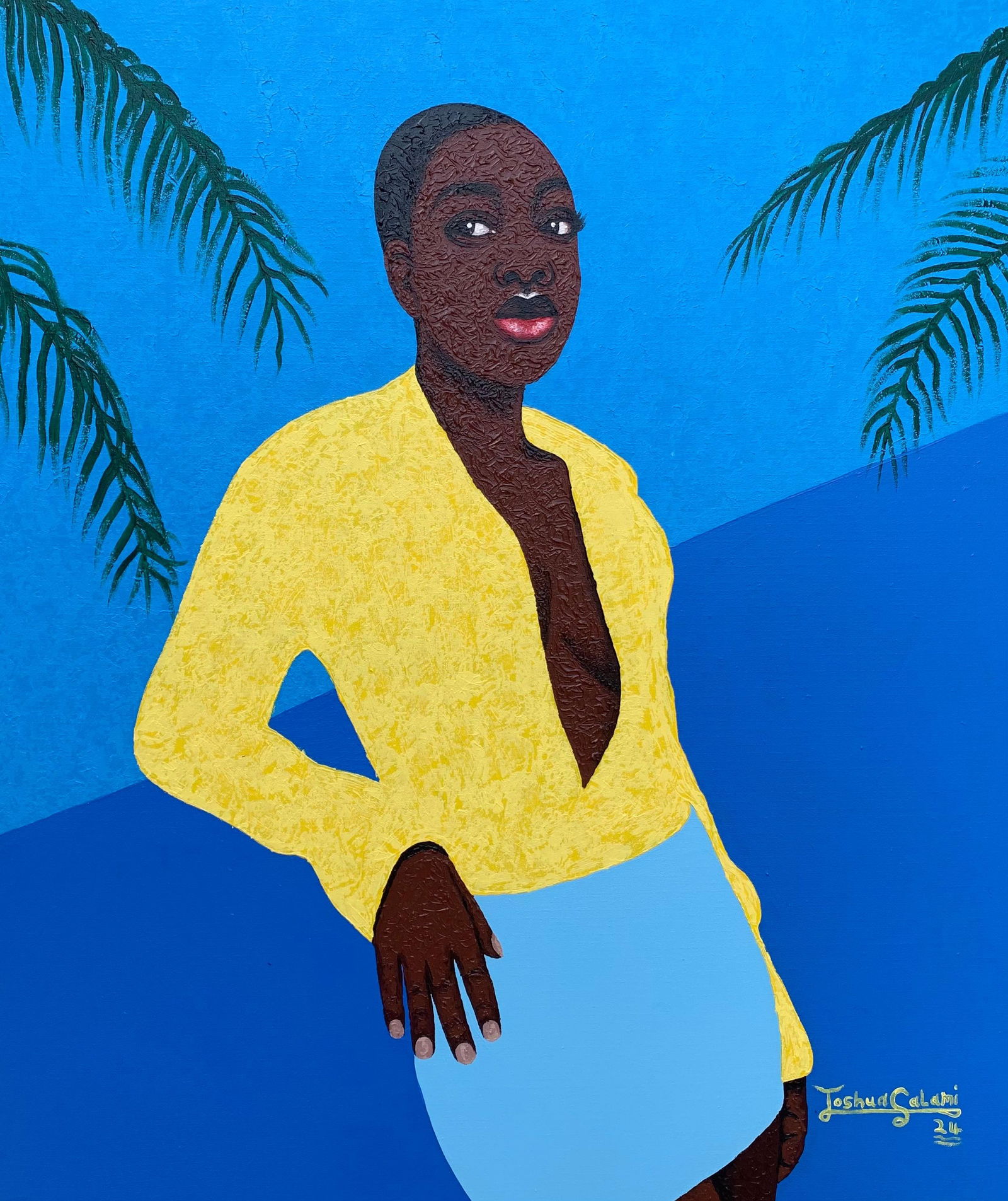 Joshua Salami, When I Choose To Be Myself 1 - 21st Century, Contemporary, Figurative, Nature, 2024: Creator: Joshua Salami (1995, Nigerian) Creation Year: 2024 Dimensions: Height: 36 in (91.44 cm)Width: 30 in (76.2 cm)Depth: 1 in (2.54 cm) Medium: Acrylic,Canvas Movement & Style: Contemporary Period