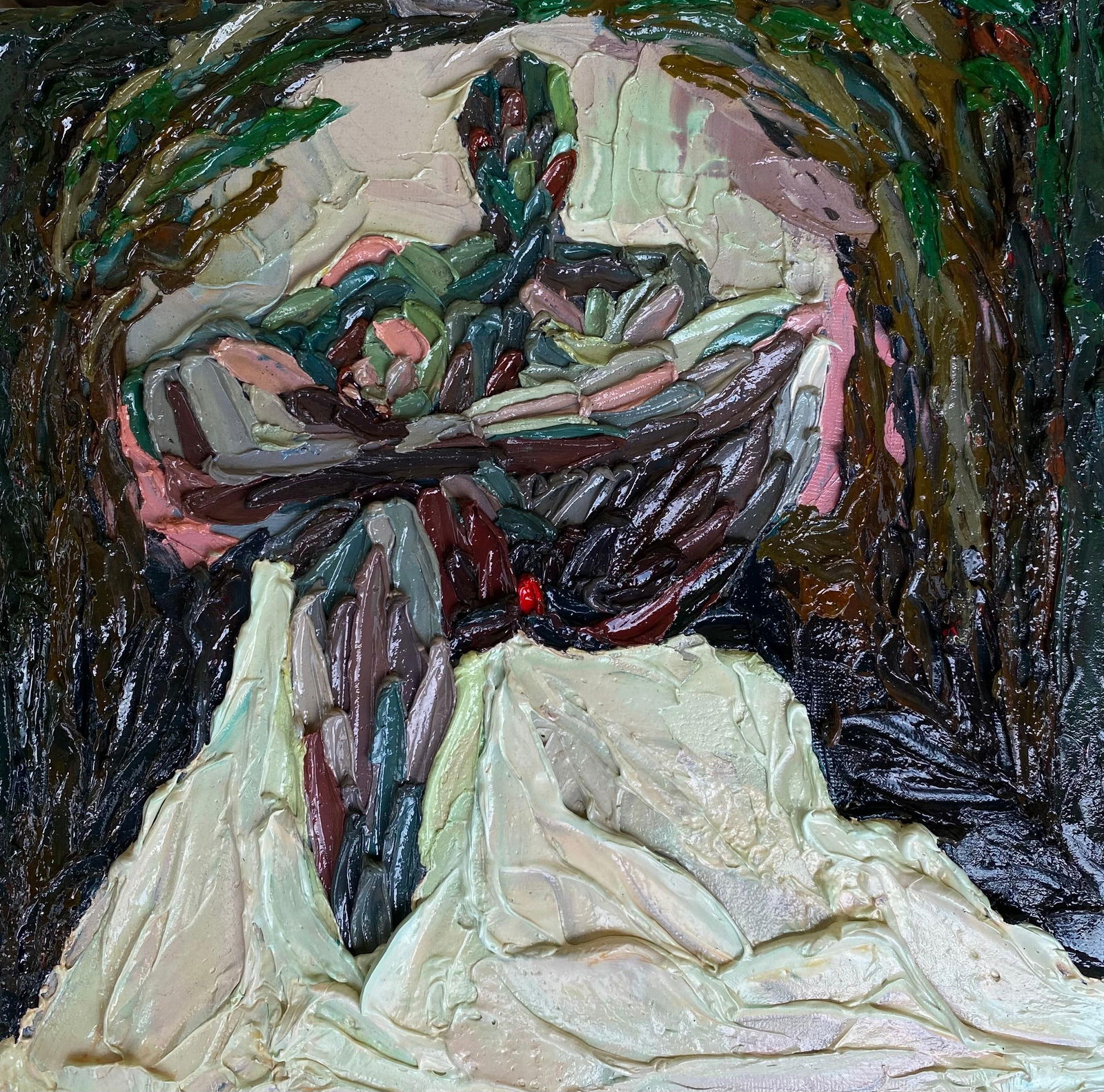 Okeowo Oluwaferanmi, Asiko - 21st Century, Contemporary, Figurative, Impasto, Minimalist Abstract,: Creator: Okeowo Oluwaferanmi (1993, Nigerian) Creation Year: 2024 Dimensions: Height: 10 in (25.4 cm)Width: 10 in (25.4 cm)Depth: 1 in (2.54 cm) Medium: Canvas,Oil Movement & Style: Contemporary Perio