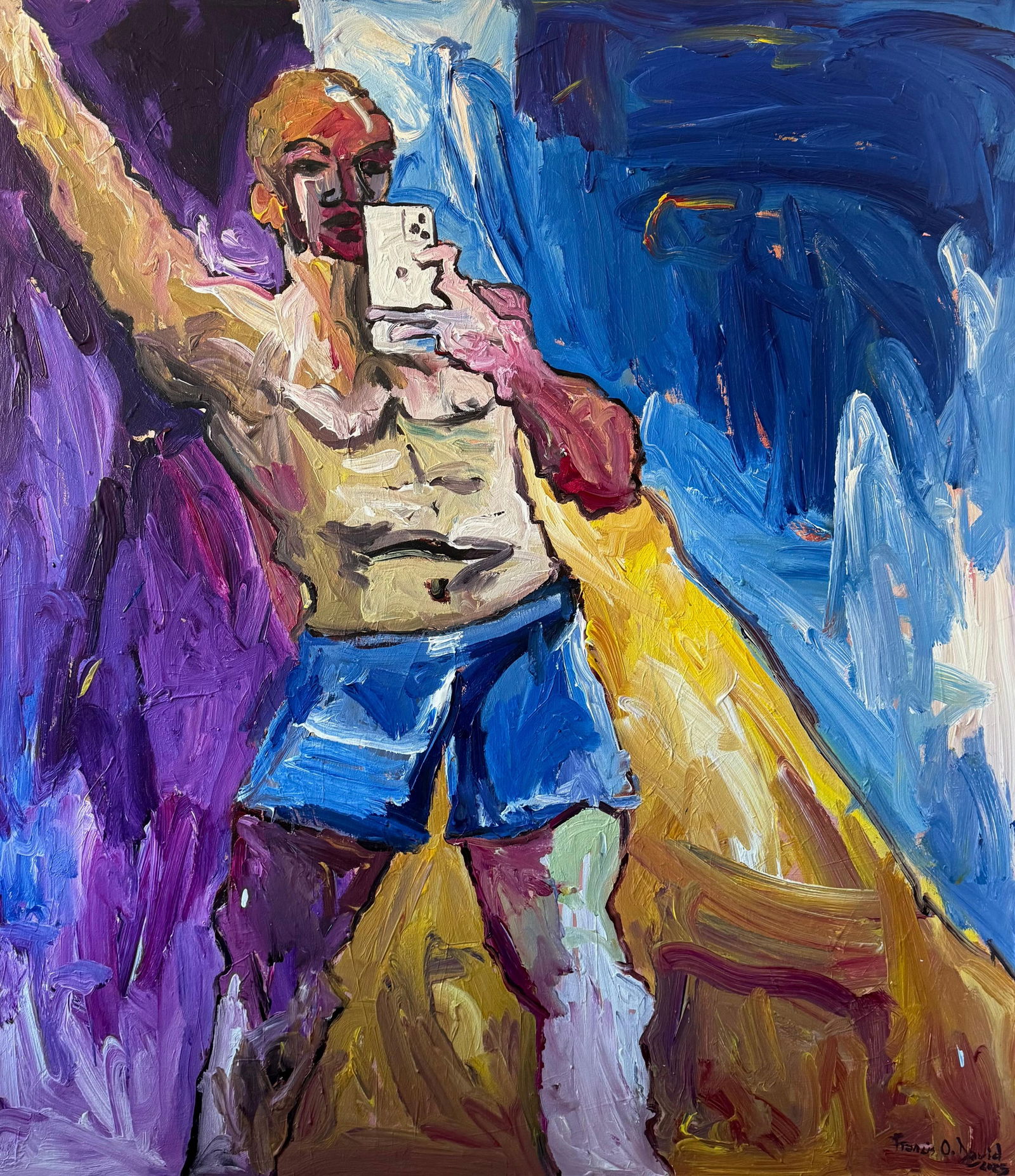 Oshorenoya David Francis, Growth and Self Love - 21st Century, Contemporary, Impasto, Expressionist,: Creator: Oshorenoya David Francis (1995, Nigerian) Creation Year: 2025 Dimensions: Height: 58.6 in (148.85 cm)Width: 50.8 in (129.04 cm)Depth: 1 in (2.54 cm) Medium: Acrylic,Canvas Movement & Style: E