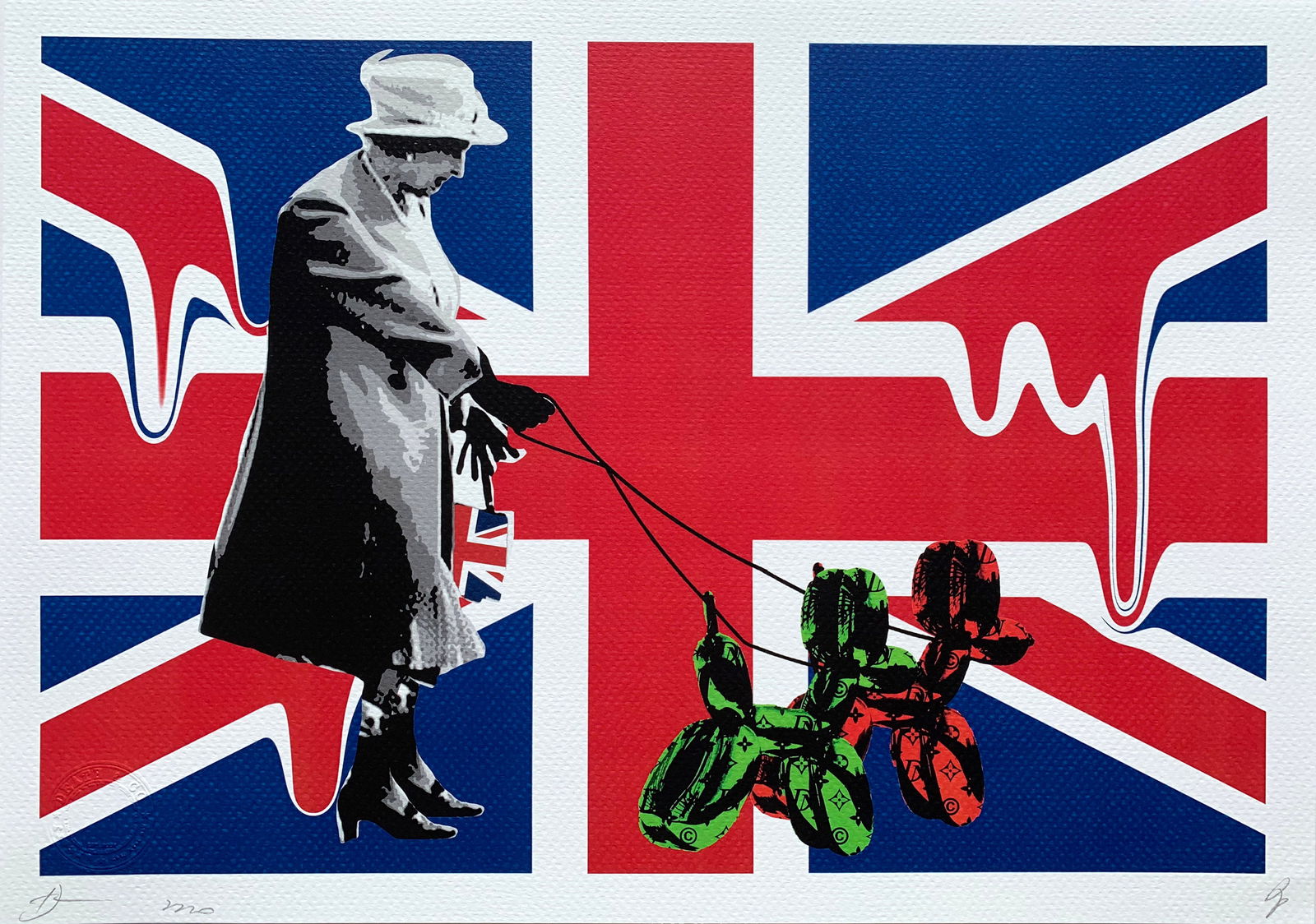 Death NYC Queen Jeff Koons: Title:Death NYC Queen Jeff Koons Date/Period:21st Century Materials:Giclee on Fine art 300 gsm paper Size:17 3/4 x 12 1/2 inches, Description:Artist: Death NYC, limited edition giclee on paper, out of