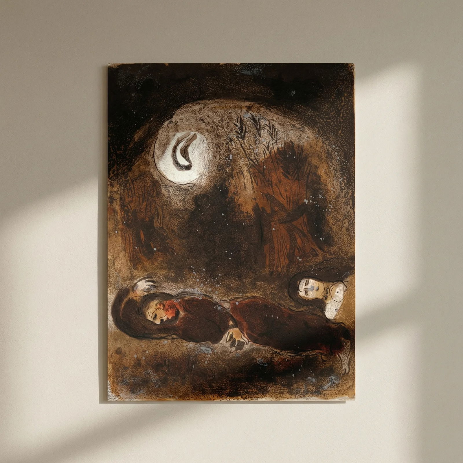 Chagall Lithograph Bible 1960 Ruth at the feet of Boaz: Title: Chagall Lithograph Bible 1960 Ruth at the feet of Boaz Artist: Chagall Description: Artist: Marc Chagall Country: Russia Title: Ruth at the feet of Boaz Medium: Color Lithograph Marks: Not sign