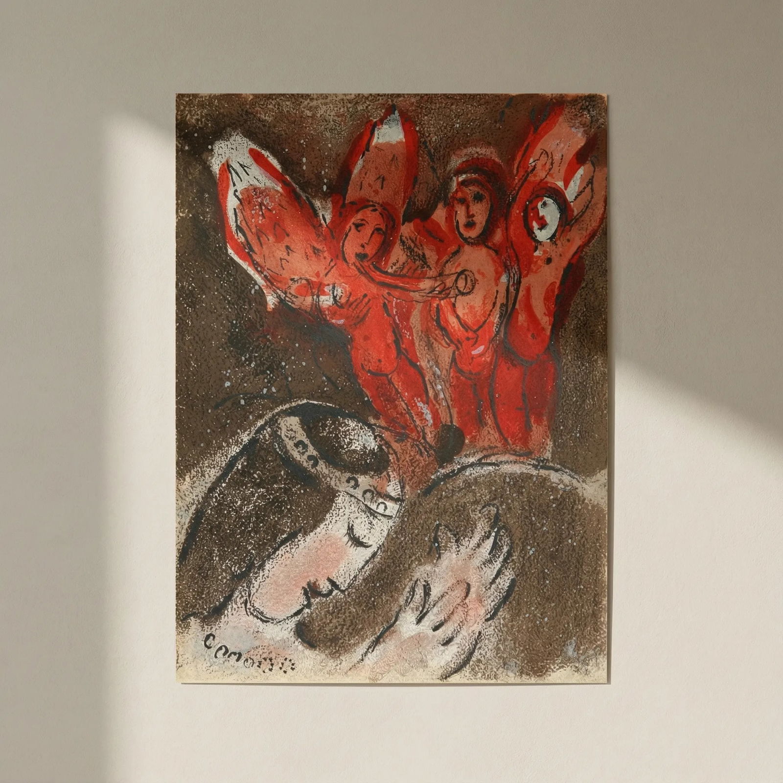 Chagall Lithograph Sarah and the Angels Bible 1960: Title: Chagall Lithograph Sarah and the Angels Bible 1960 Artist: Chagall Description: Artist: Marc Chagall Country: Russia Title: Sarah and the Angels Medium: Color Lithograph Marks: Not signed or nu