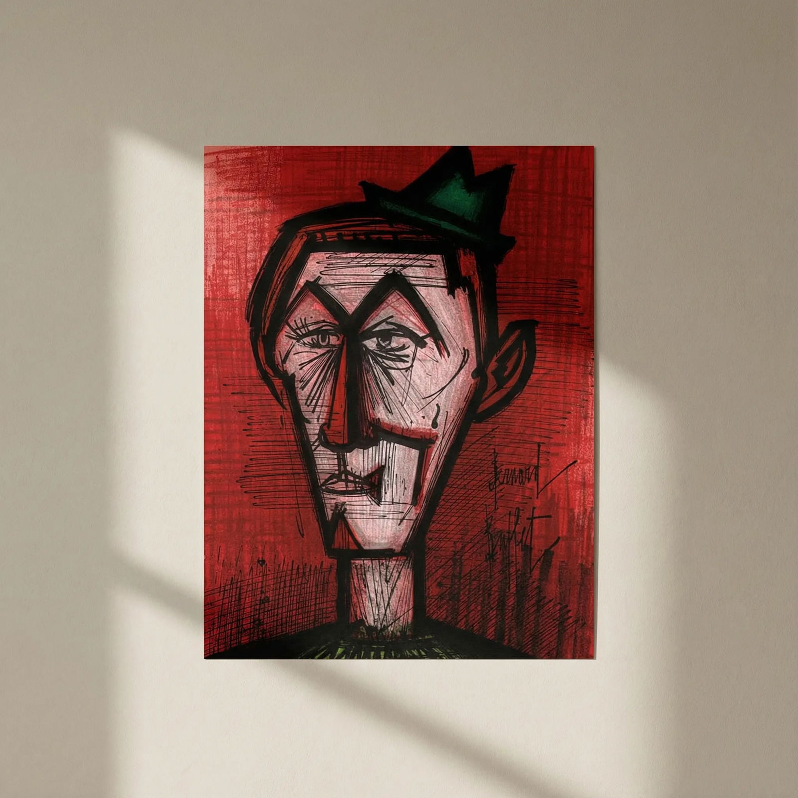 Bernard Buffet Original Lithograph Clown on Red Background 1967: Title: Bernard Buffet Original Lithograph Clown on Red Background 1967 Artist: Buffet Bernard Description: Artist: Bernard Buffet Country: France Title: The clown on red background Medium: Original Li
