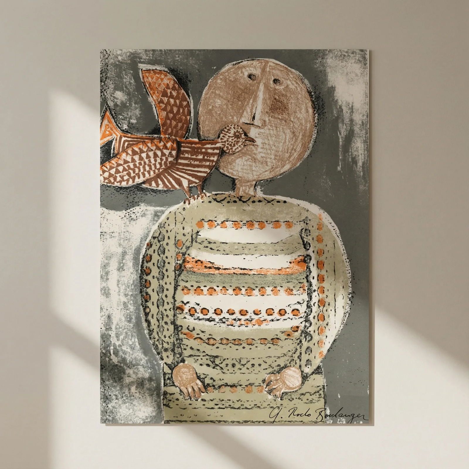 Boulanger Original Lithograph Mourlot Enfant et Oiseau 2: Title: Boulanger Original Lithograph Mourlot Enfant et Oiseau 2 Artist: Boulanger Description: Title: Enfant et oiseau 2 Artist: Graciela Boulanger Country: Bolivia Medium: Original Lithograph Marks: