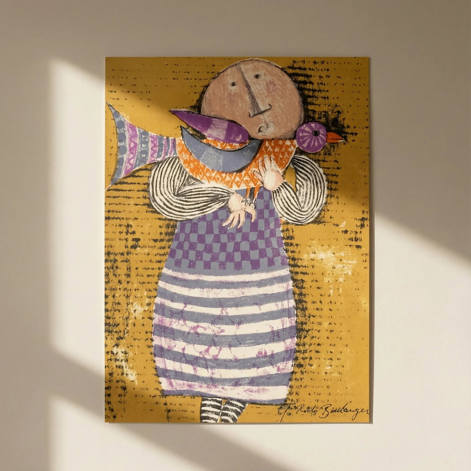 Boulanger Original Lithograph Mourlot Enfant et oiseau 1: Title: Boulanger Original Lithograph Mourlot Enfant et oiseau 1 Artist: Boulanger Description: Title: Enfant et oiseau 1 Artist: Graciela Boulanger Country: Bolivia Medium: Original Lithograph Marks: