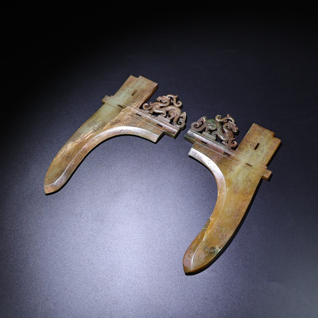 A Pair Chinese Hetian Jade Statue - Yuge: Title: A Pair Chinese Hetian Jade Statue - Yuge Date/Period: After1800 Origin: Chinese Dimension: 200x111x6(mm) 7.87x4.37x0.24(inches) Weight 0.73 lbs/329g Materials: Hetian Jade Reserve: $2,799.00 Sh