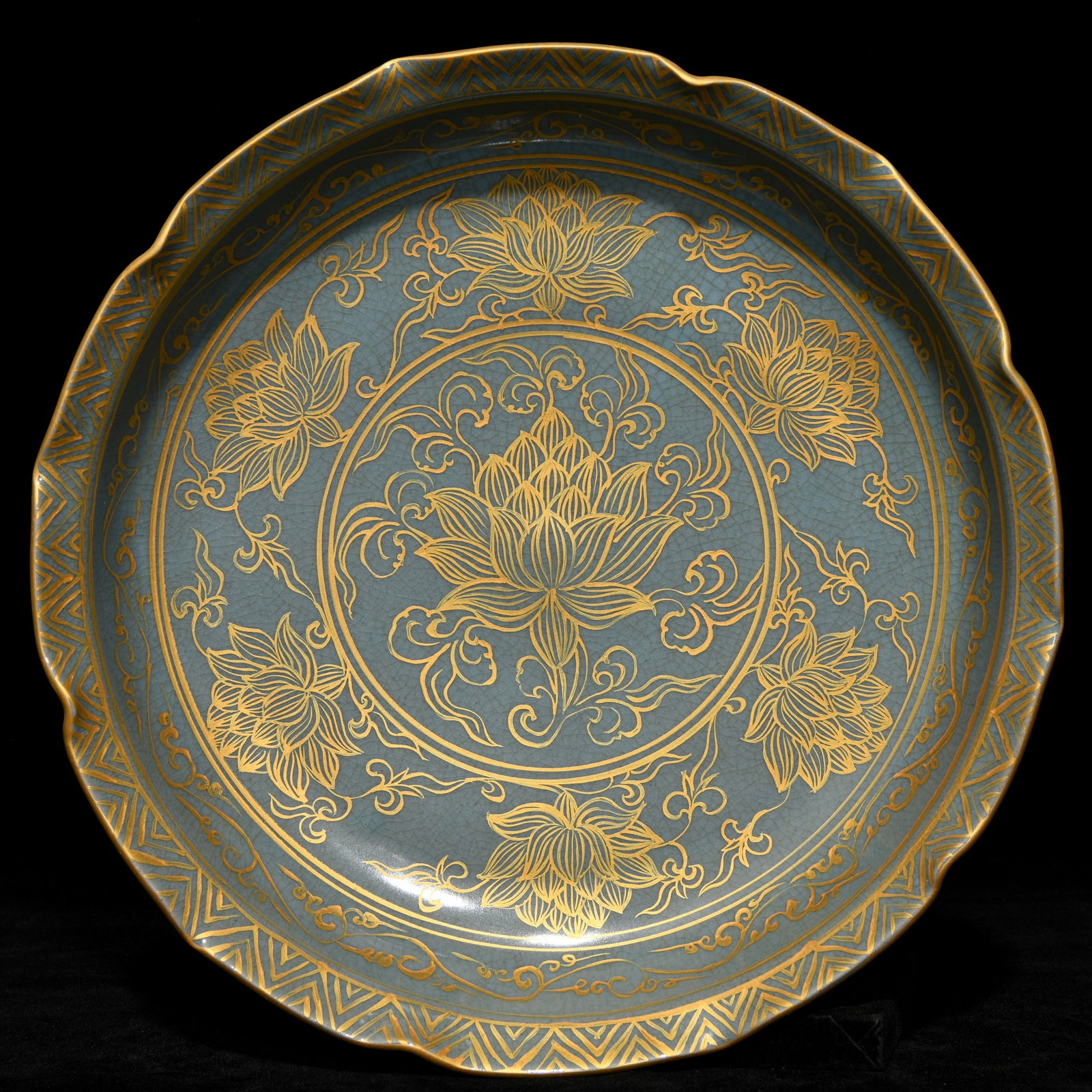 Old Chinese Ru Kiln Lotus Porcelain Plate (1 of 9)