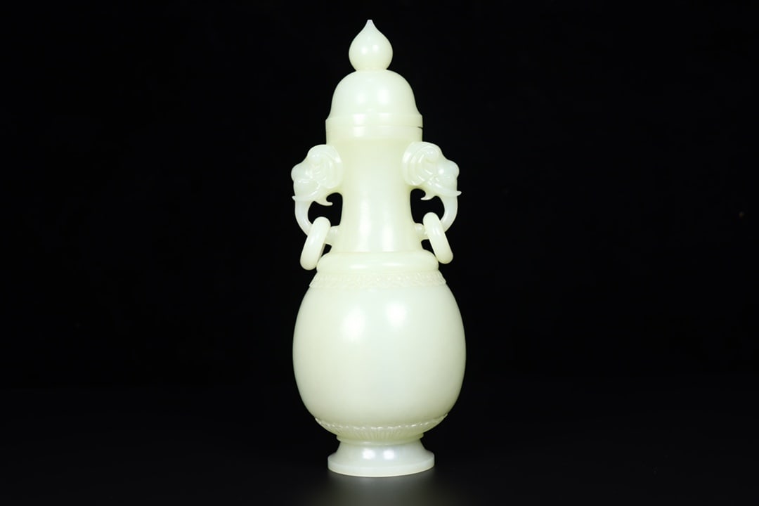 Superb Chinese Hetian Jade Carved Double Ring Beast Vase (1 of 9)