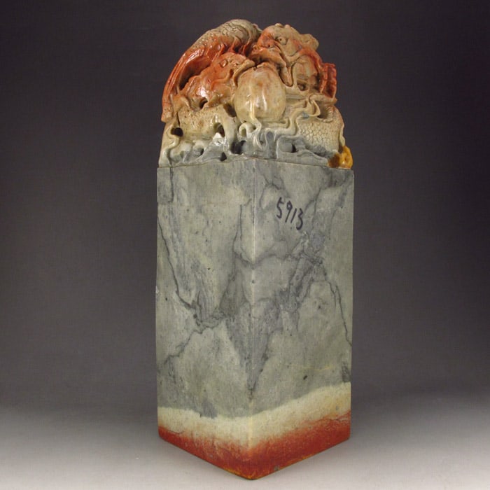 8.3 kg Chinese Shoushan Stone Dragon & Fireball Seal Statue (1 of 7)