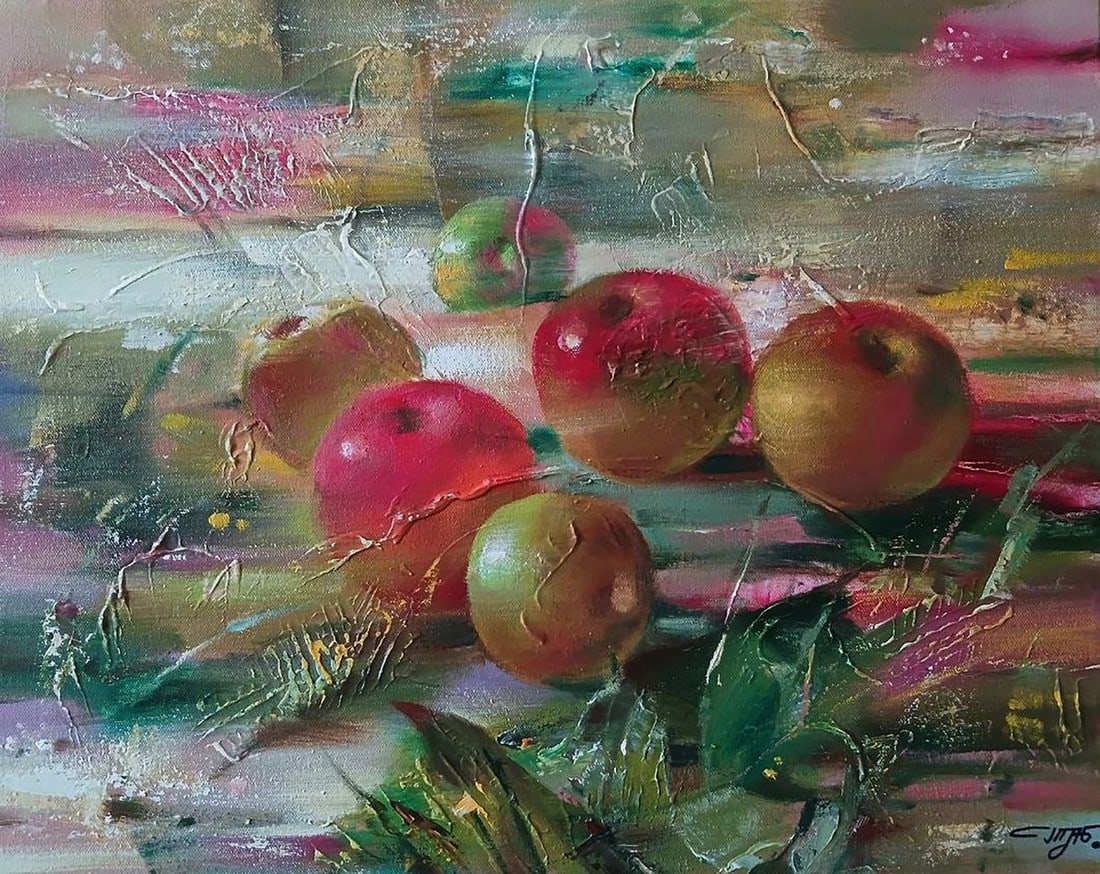 Abstract oil painting Juicy apples Anatoly Tarabanov: Title: Abstract oil painting Juicy apples Anatoly Tarabanov Description: №Tar 412*** ABOUT THIS PAINTING **** TITLE: "Juicy apples"* ARTISTS: Anatoly Tarabanov* SIZE: 40x50 cm/'15.74x19.68 inche