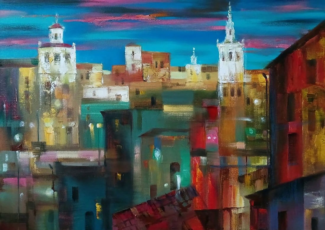 Abstract oil painting Evening city Anatoly Tarabanov: Title: Abstract oil painting Evening city Anatoly Tarabanov Description: №Tar 416*** ABOUT THIS PAINTING **** TITLE: "Evening city"* ARTISTS: Anatoly Tarabanov* SIZE: 50x70 cm/'19.68x27.55 inche