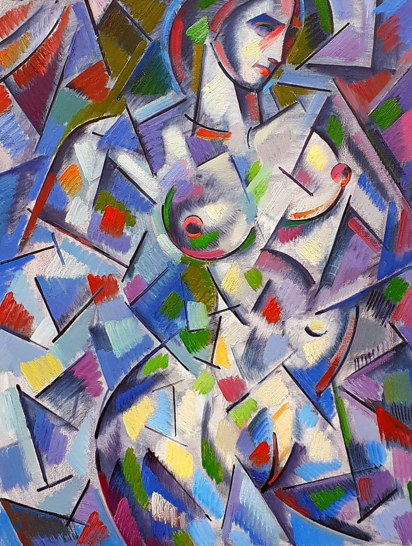 Abstract oil painting The model Peter Tovpev: Title: Abstract oil painting The model Peter Tovpev Description: №Dobr 833 The oil painting depicts a nude girl in an abstract style, with flowing lines and curves that blend seamlessly into one