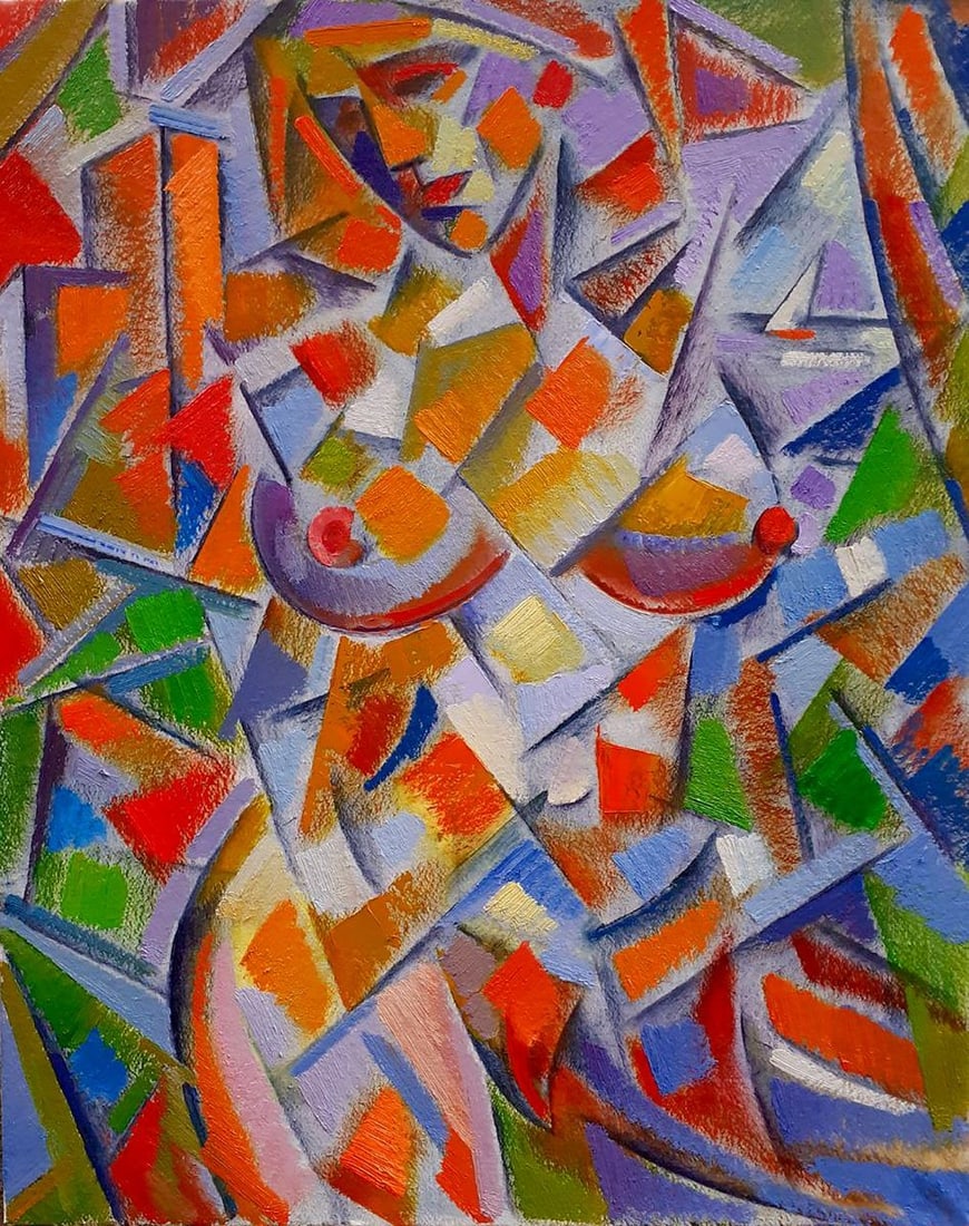 Abstract oil painting Figure woman Peter Tovpev: Title: Abstract oil painting Figure woman Peter Tovpev Description: №Dobr 842 The oil painting depicts a figure young woman standing in a natural pose. The artist has utilized the style of impre