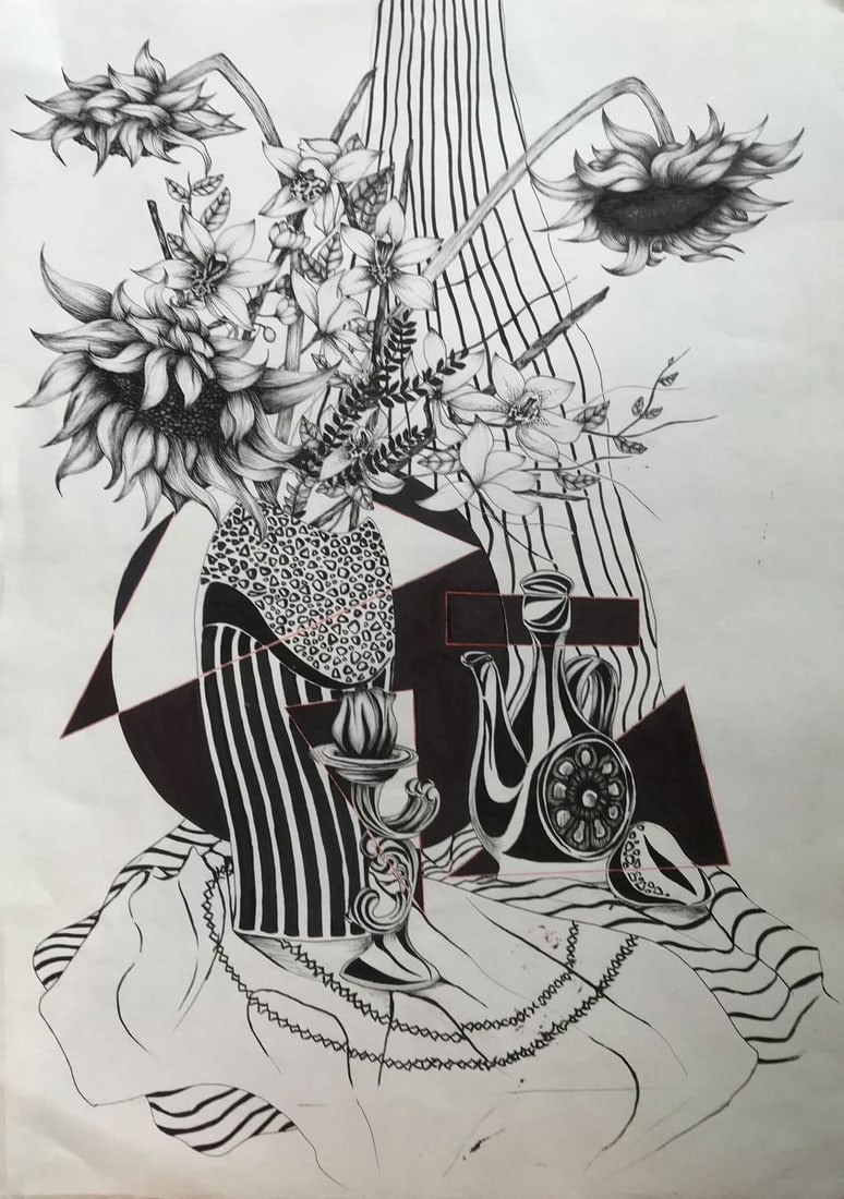 Abstract pen painting Sunflowers and lilies Unknown artist: Title: Abstract pen painting Sunflowers and lilies Unknown artist Description: №AAA2270 Looking for a stunning and eye-catching addition to your home d?cor? Check out this beautiful painting, ?S