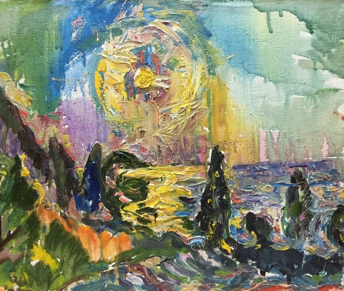 Abstract oil painting Sunrise Lebedeva Valentina Nikolaevna: Title: Abstract oil painting Sunrise Lebedeva Valentina Nikolaevna Description: №Vern 21 *** ABOUT THIS PAINTING *** * TITLE: "Sunrise" * ARTISTS: Lebedeva Valentina Nikolaevna * SIZE: 38x46 cm/