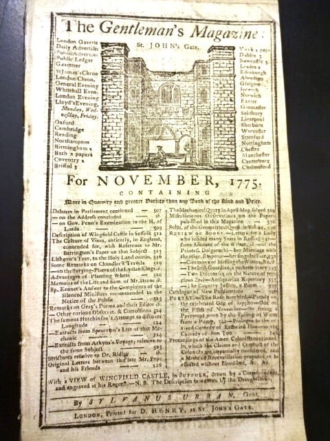 1775 Gentleman's Magazine Revolutionary War New York: Title: 1775 Gentleman's Magazine Revolutionary War New York Description: The November 1775 issue of ?The Gentlemen's Magazine? published by Sylvanus Urban and printed here by D. Henry at London. 48 pa