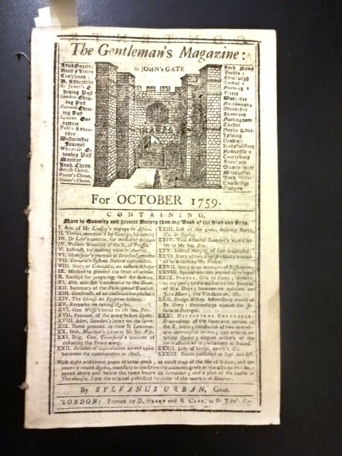 1759 Magazine Battle of Quebec Map French Indian War: Title: 1759 Magazine Battle of Quebec Map French Indian War Description: The Gentlemen's Magazine for October 1759 printed at London by Sylvanus Urban and D. henry. 56 pages and one engraved plate bei
