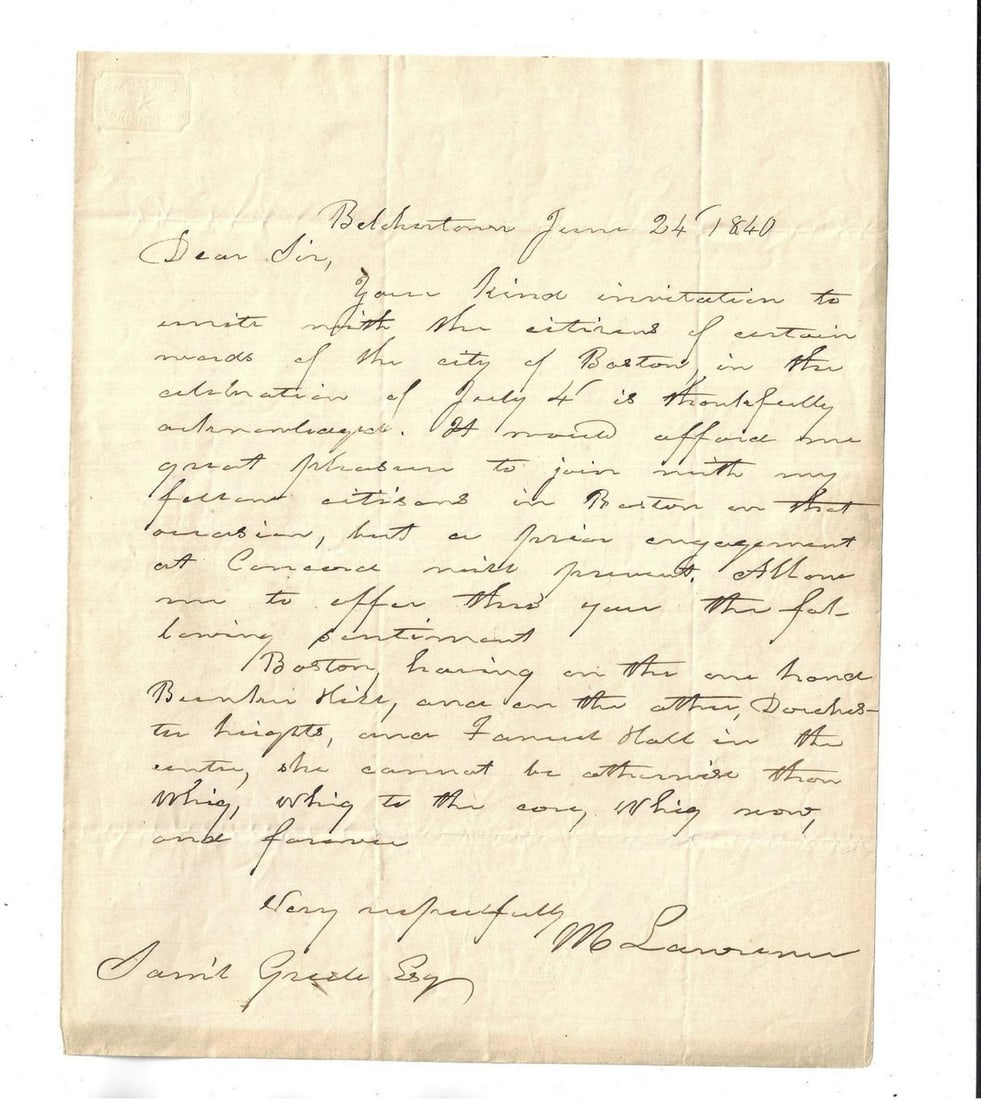 1840 Two Letters Whigs Harrison Log Cabin Convention: Title: 1840 Two Letters Whigs Harrison Log Cabin Convention Description: Two letters, one short letter of Isaac Chapman Bates (1779-1845) and the other of Myron Lawrence (1799-1852), both regarding an