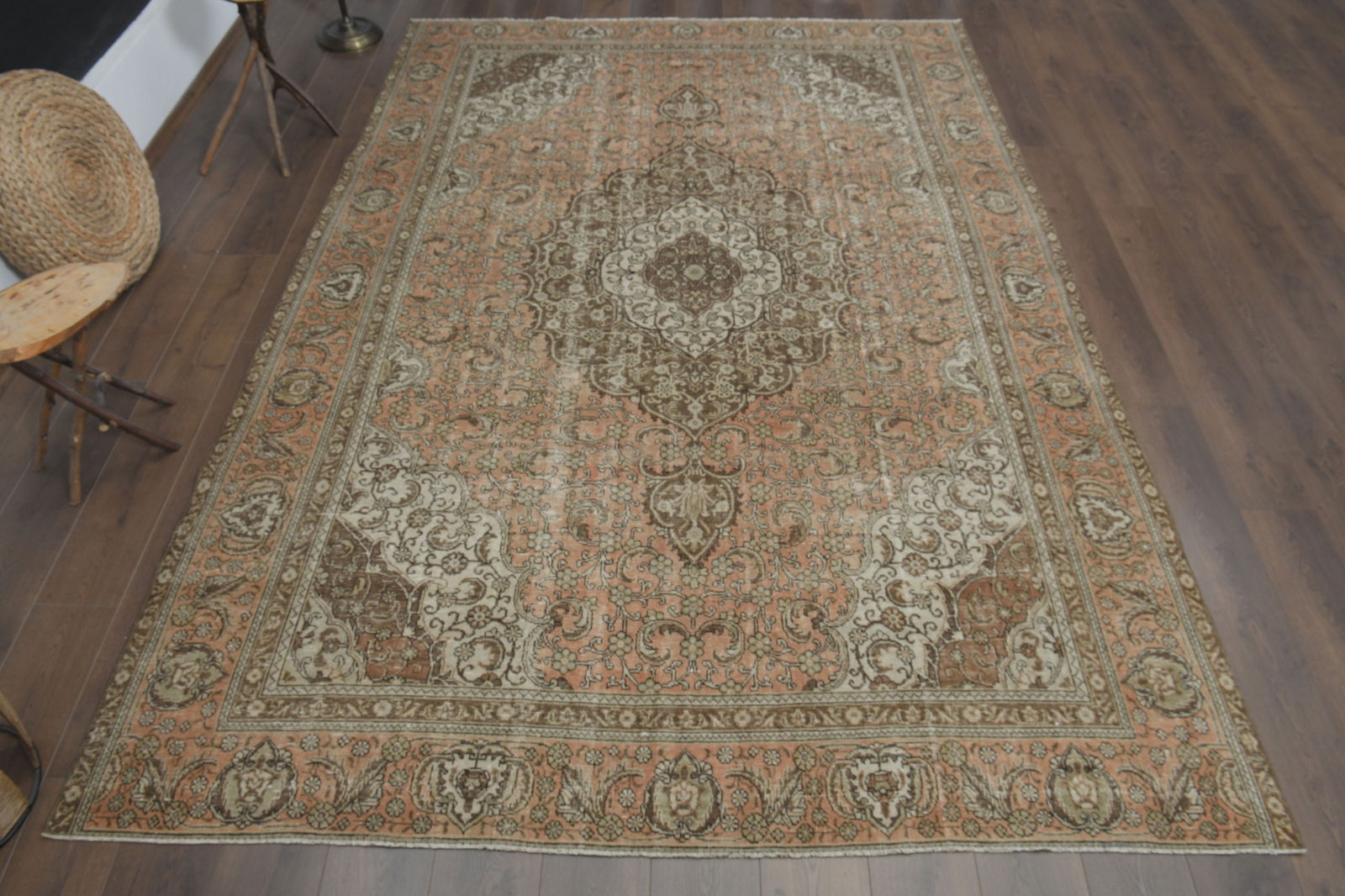7.4x10.5 ft, HAND KNOTTED RUG: Title: 7.4x10.5 ft, HAND KNOTTED RUG Description: This Turkish one-of-a-kind Anatolian Vintage Rug is hand-knotted and handwoven by the most skilled artisans who use pure wool, in muted, natural tones