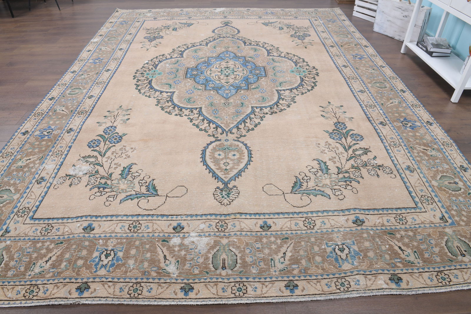 9'8x12'8 ft, RARE DESIGN: Title: 9'8x12'8 ft, RARE DESIGN Description: This Turkish one-of-a-kind Anatolian Vintage Rug is hand-knotted and handwoven by the most skilled artisans who use pure wool, in muted, natural tones, and
