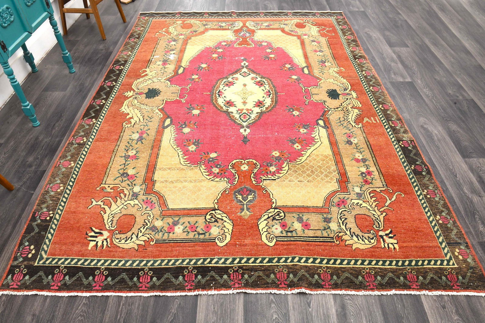 7.4x10.5 ft, VERY SPECIAL TURKISH Area Rug: Title: 7.4x10.5 ft, VERY SPECIAL TURKISH Area Rug Description: This Turkish one-of-a-kind Anatolian Vintage Rug is hand-knotted and handwoven by the most skilled artisans who use pure wool, in muted,