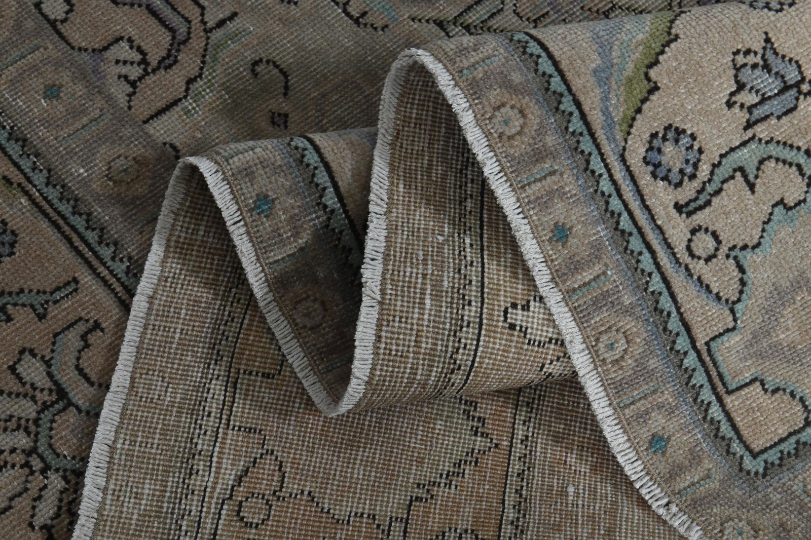 7'7x10'6 ft, EARTH TONE RUG: Title: 7'7x10'6 ft, EARTH TONE RUG Description: This Turkish one-of-a-kind Anatolian Vintage Rug is hand-knotted and handwoven by the most skilled artisans who use pure wool, in muted, natural tones,