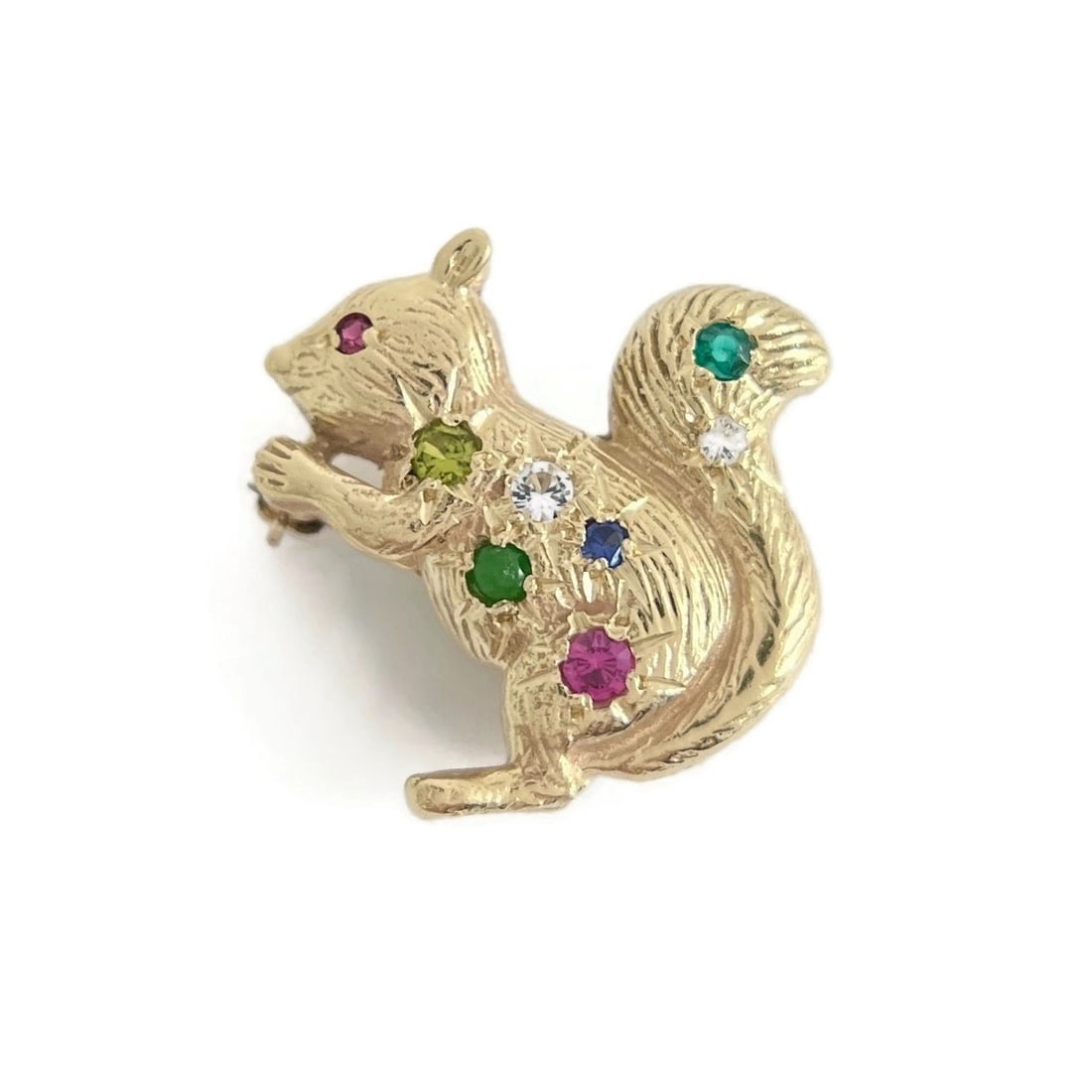 Vintage 1960's Multicolored Gemstone Squirrel Brooch Pin 14K Yellow Gold 8.24 Gr: Title: Vintage 1960's Multicolored Gemstone Squirrel Brooch Pin 14K Yellow Gold 8.24 Gr Description: Vintage 1960's Multicolored Gemstone Squirrel Brooch Pin 14K Yellow Gold 8.24 Gr This is a unique a