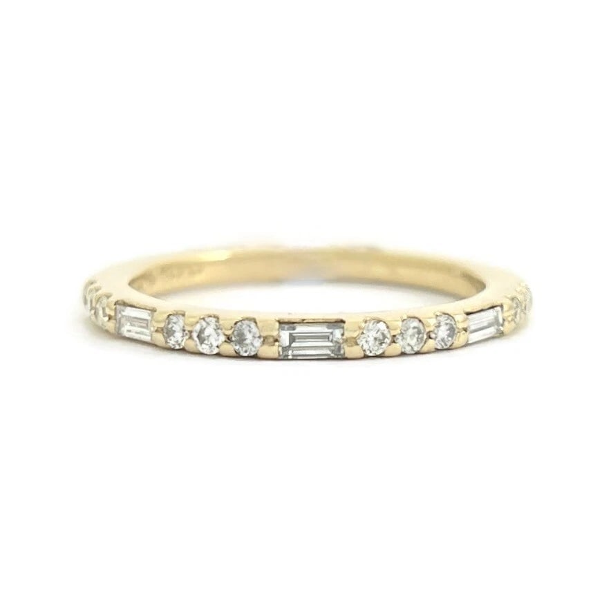 Baguette Round Diamond Wedding Band Ring 14K Yellow Gold .35 CTW, 1.9 mm (1 of 8)