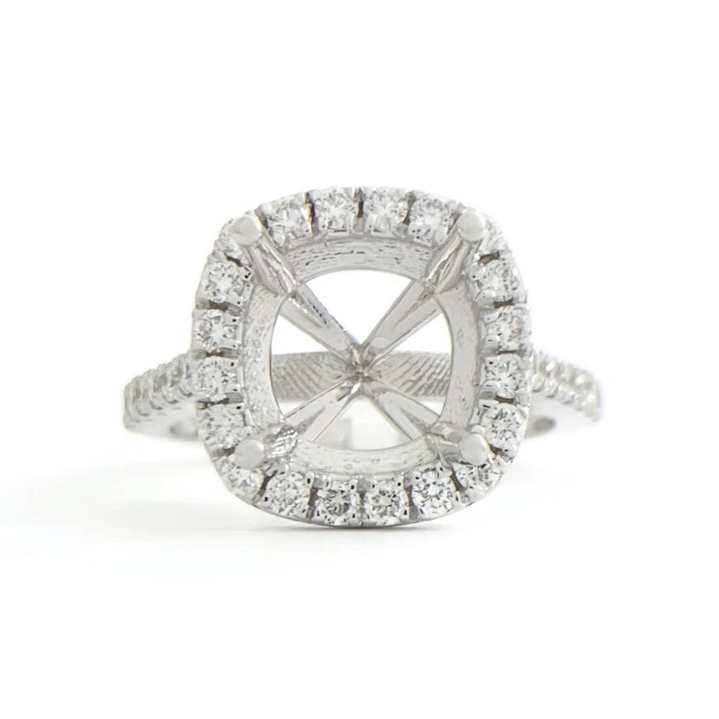 Large Cushion Halo Diamond Engagement Ring Setting Mounting 14K White Gold: Title: Large Cushion Halo Diamond Engagement Ring Setting Mounting 14K White Gold Description: Large Cushion Halo Diamond Engagement Ring Setting Mounting 14K White Gold This is a gorgeous handmade di